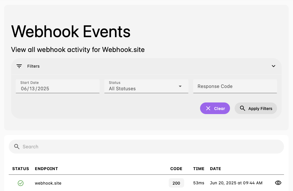 Webhook Monitoring Interface